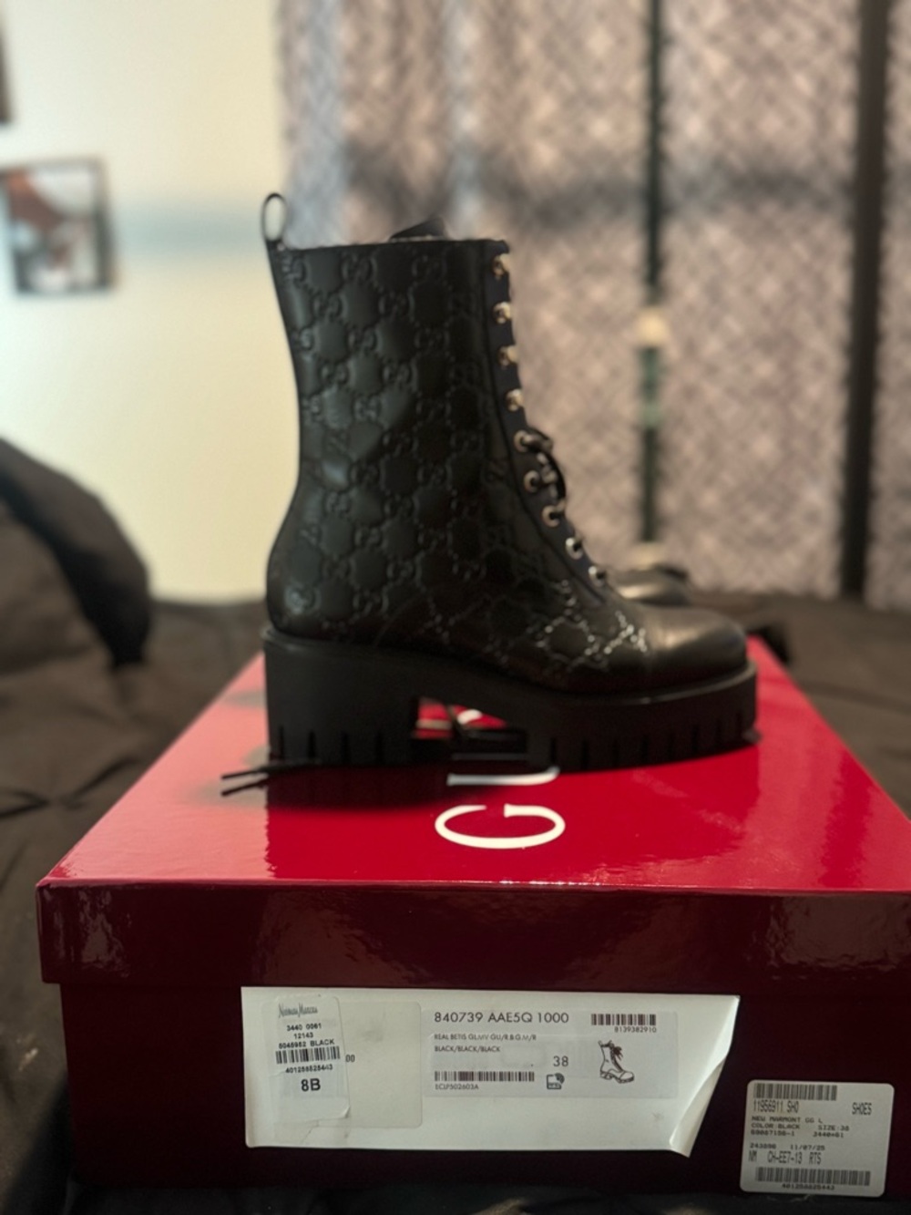 Gucci Black Quilted Lace-Up Platform Boots